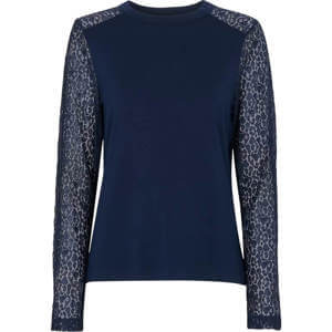 Whistles Navy Lace Sleeve Detail Top